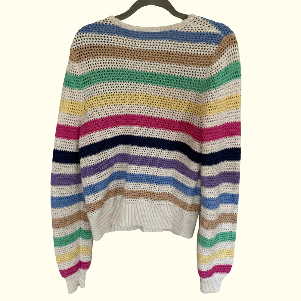 GAP Cream Open-Knit Crewneck Sweater with Rainbow Stripes - Picture 3 of 6